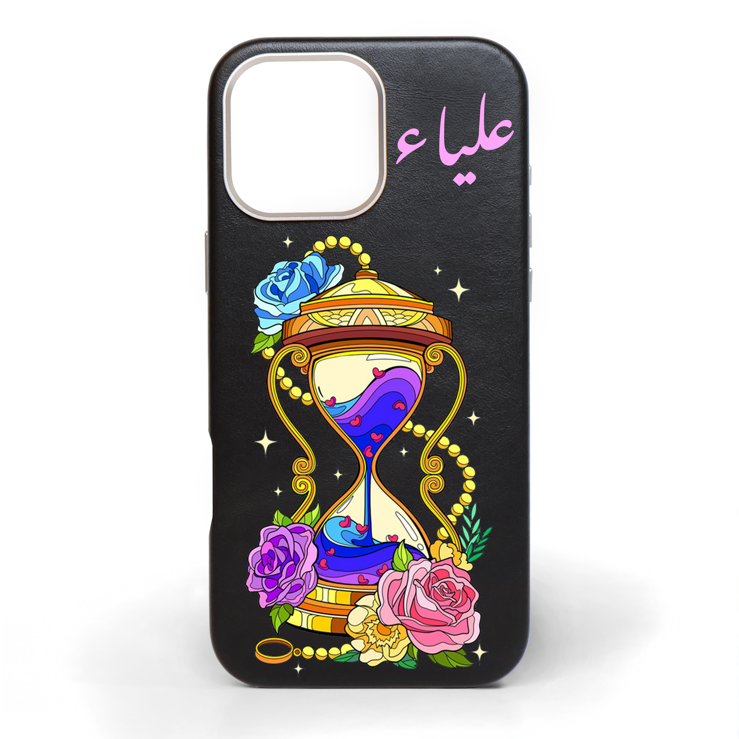 Hourglass of Love Hand-Painted Leather Phone Case