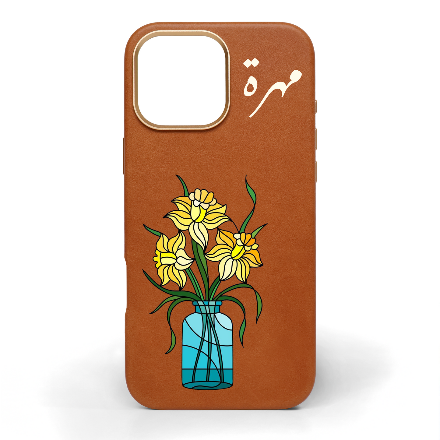 Joy and Blossoms Hand-Painted Leather Phone Case