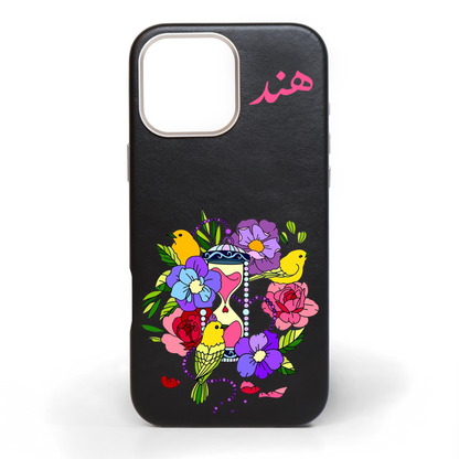 Birds of Time Hand-Painted Leather Phone Case
