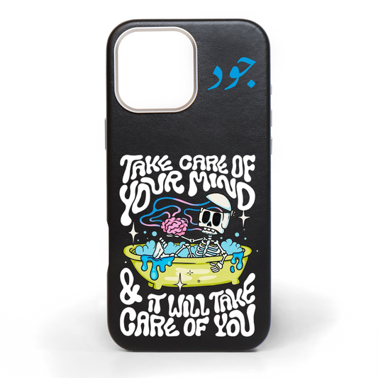 Take Care of Your Mind Hand-Painted Leather Phone Case