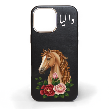 Golden Stallion Hand-Painted Leather Phone Case