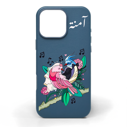 Love Birds Hand-Painted Leather Phone Case