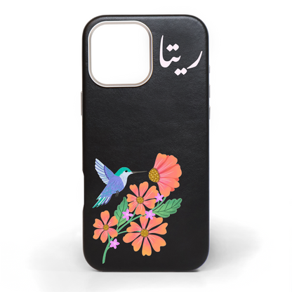 Hummingbird Hand-Painted Leather Phone Case