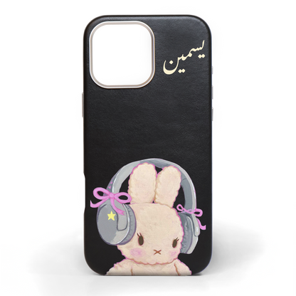 Bunny Tunes Hand-Painted Leather Phone Case