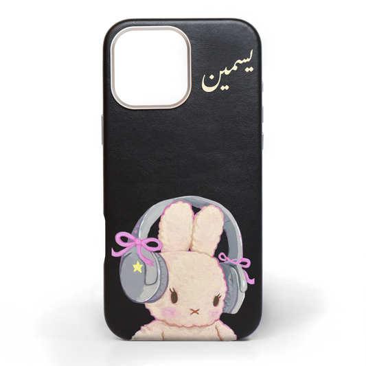 Bunny Tunes Hand-Painted Leather Phone Case