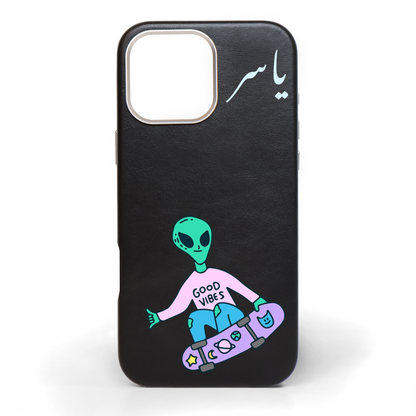 Cosmic Drift Hand-Painted Leather Phone Case