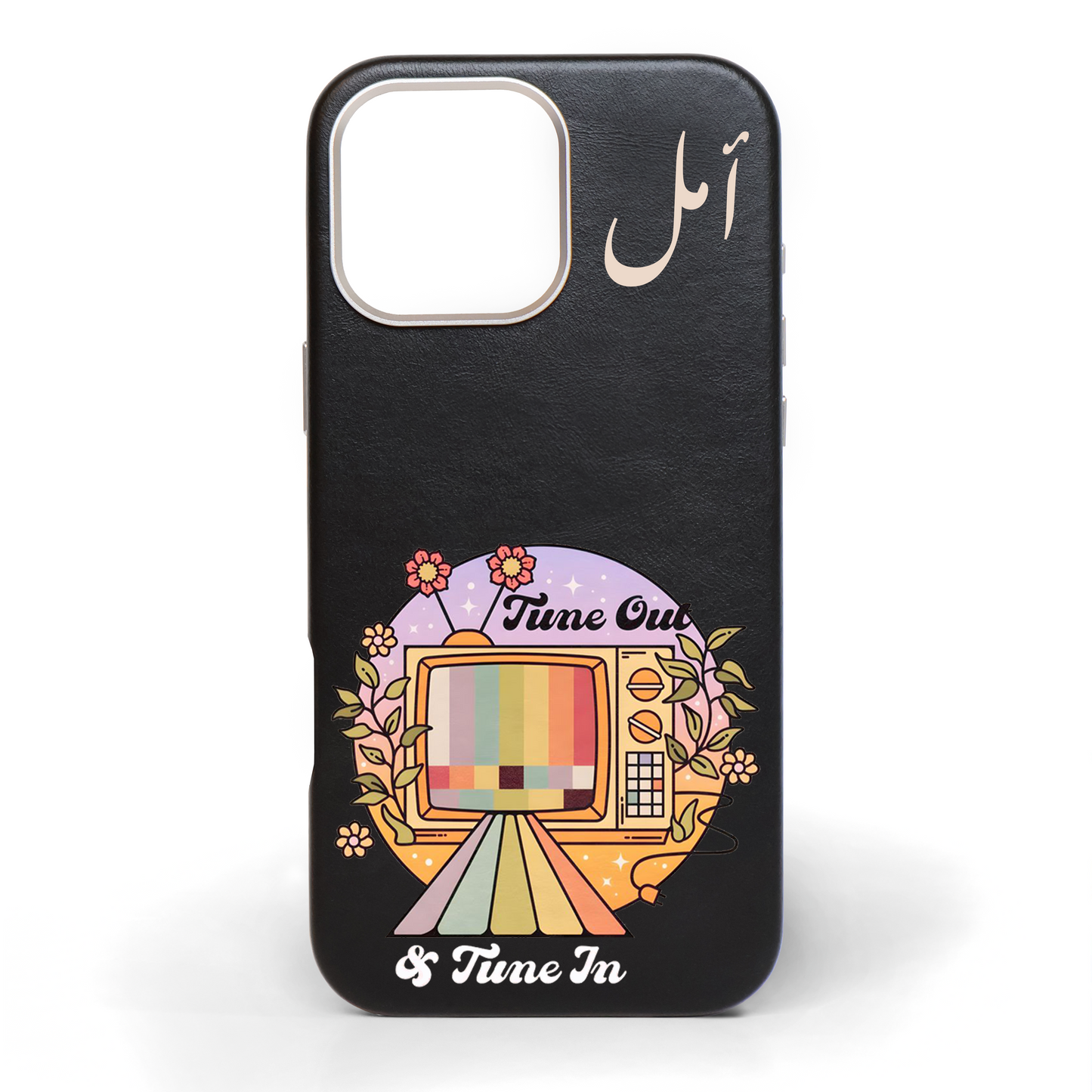 Tune Out & Tune In Hand-Painted Leather Phone Case