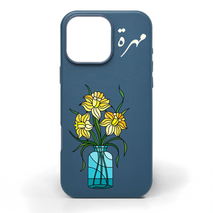 Joy and Blossoms Hand-Painted Leather Phone Case