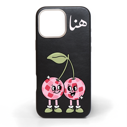 Cherry Groove Hand-Painted Leather Phone Case