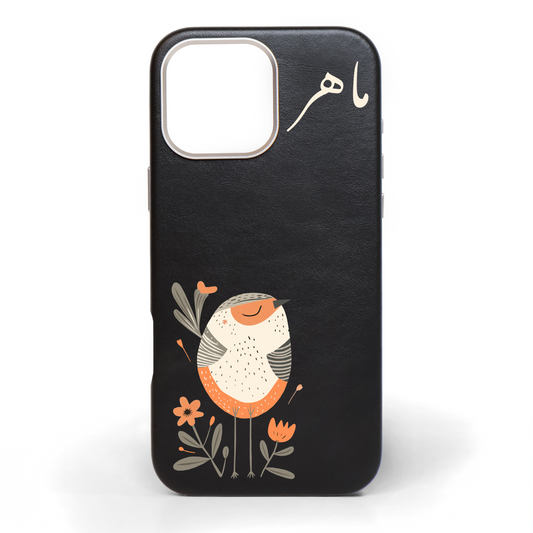 Calm Chirp Hand-Painted Leather Phone Case