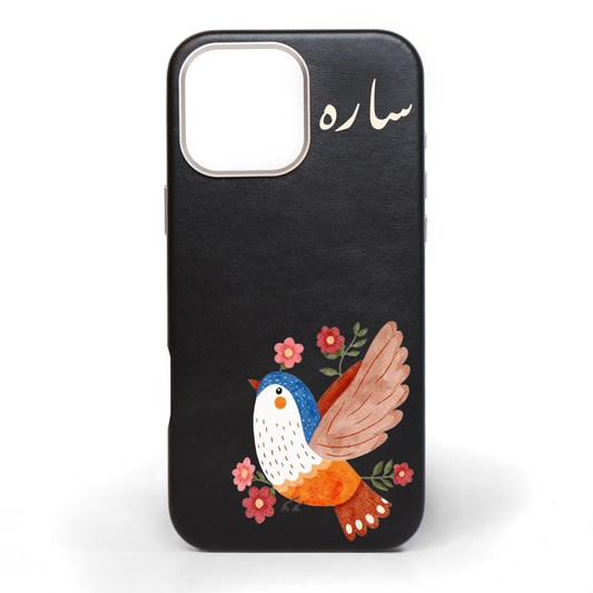 Birdie Hand-Painted Leather Phone Case