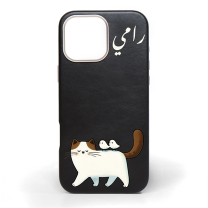 Purrfect Friends Hand-Painted Leather Phone Case