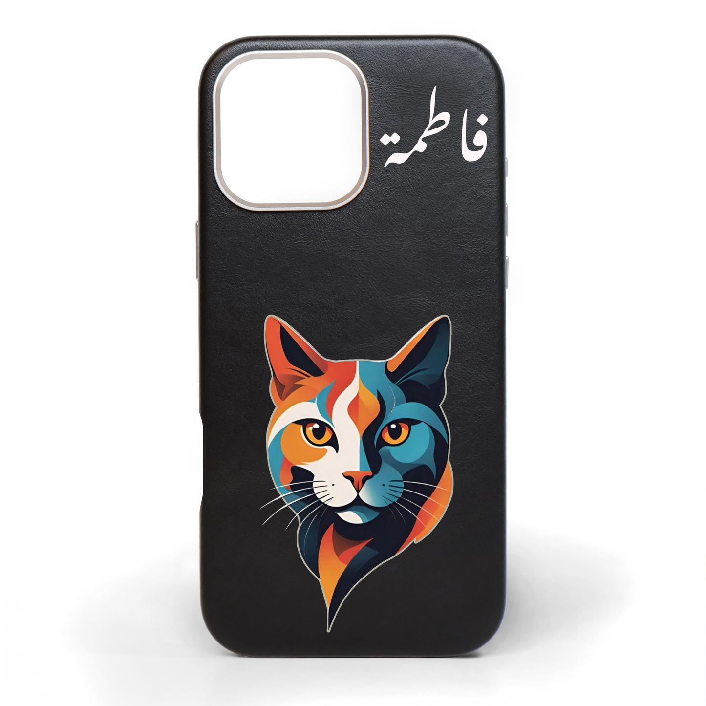 Midnight Cat Hand-Painted Leather Phone Case