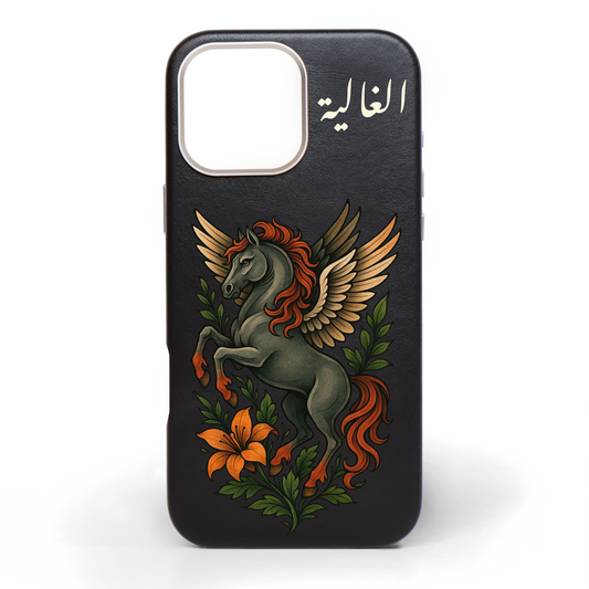 Winged Horse Hand-Painted Leather Phone Case