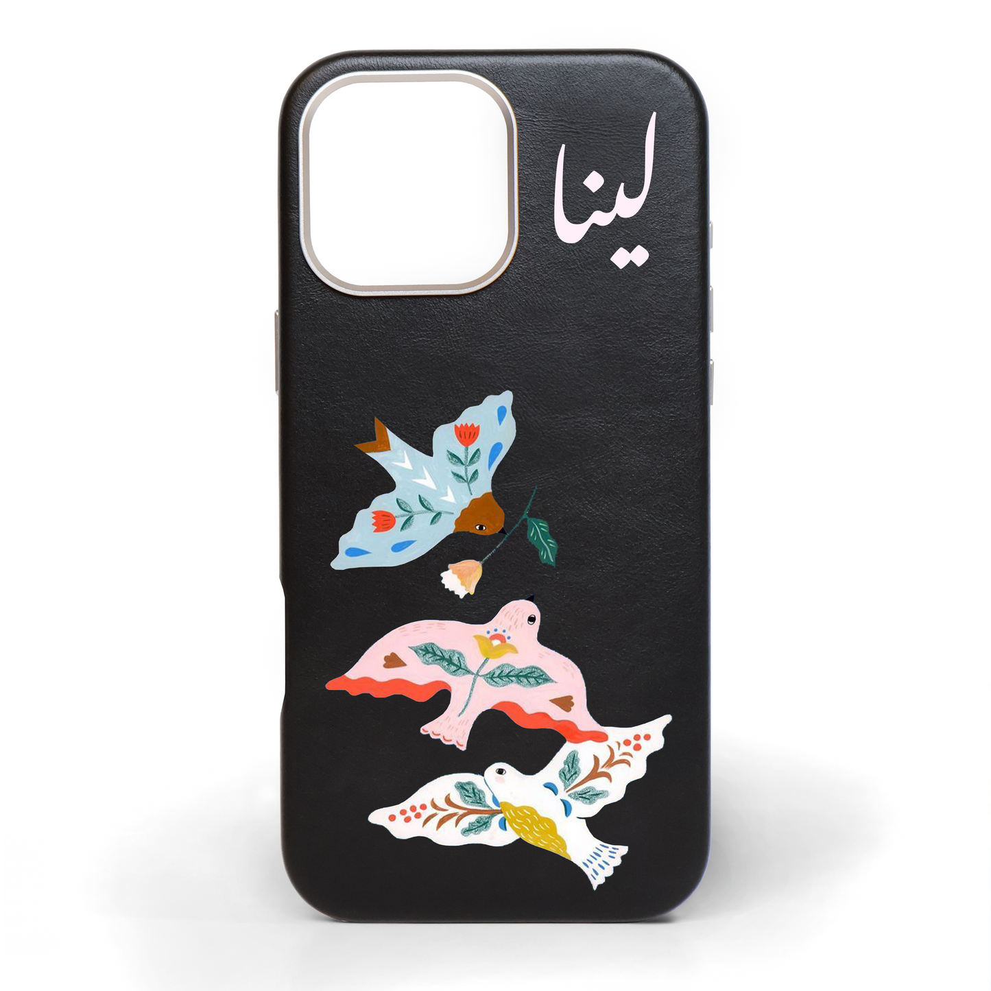 Birds of Hope Hand-Painted Leather Phone Case