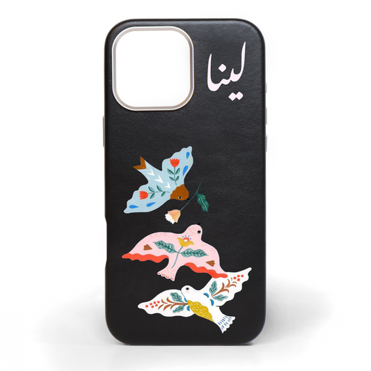 Birds of Hope Hand-Painted Leather Phone Case