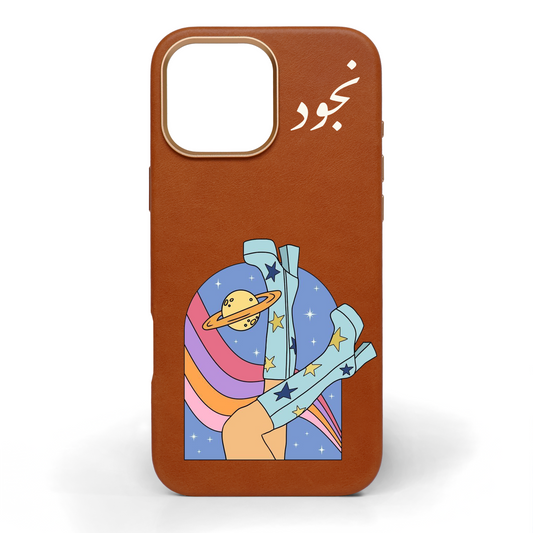 Cosmic Boots Hand-Painted Leather Phone Case