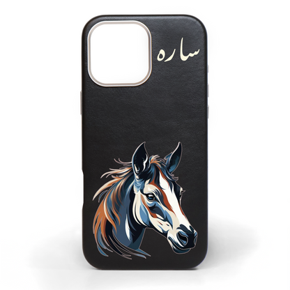 Sapphire Bronze Stallion Hand-Painted Leather Phone Case