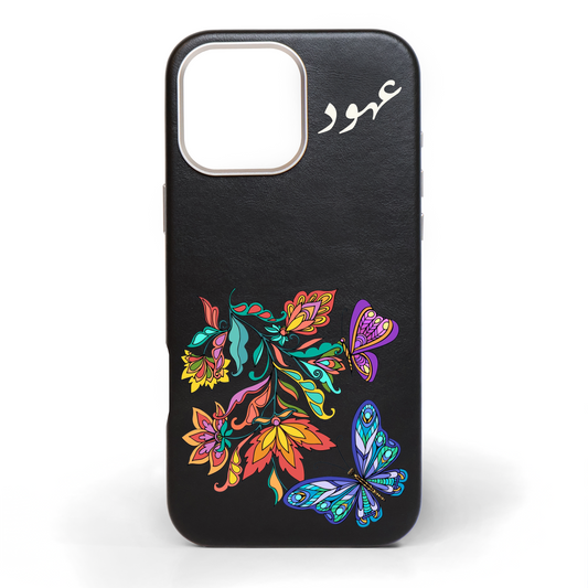 Wildflowers and Wings Hand-Painted Leather Phone Case
