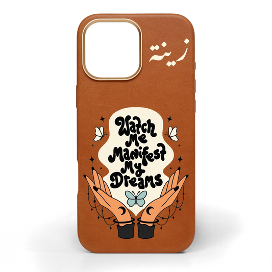 Watch Me Manifest Hand-Painted Leather Phone Case