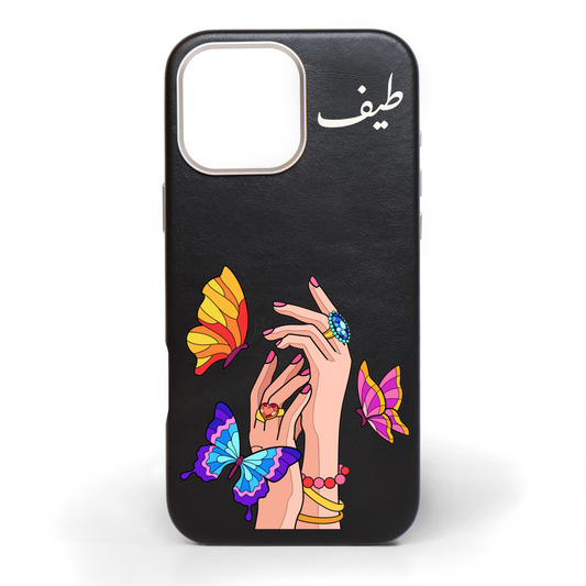 Held by Wings Hand-Painted Leather Phone Case