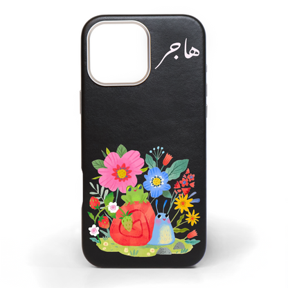 Frog and Snail Tales Hand-Painted Leather Phone Case