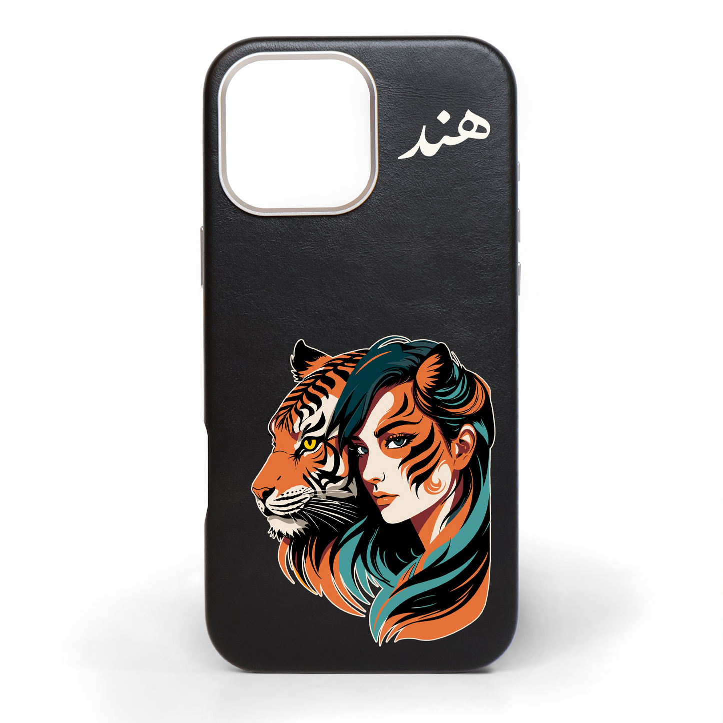 She Walks with Tigers Hand-Painted Leather Phone Case
