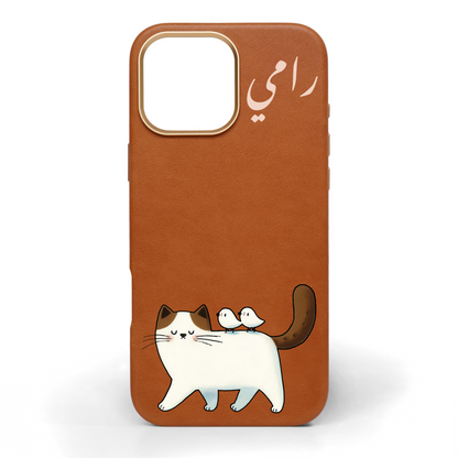 Purrfect Friends Hand-Painted Leather Phone Case