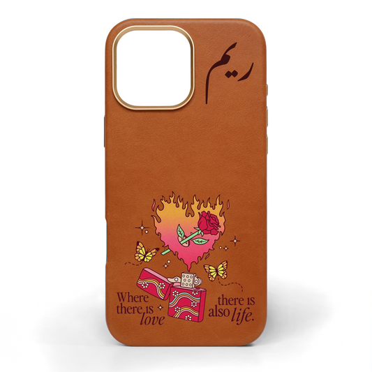 Where There is Love Hand-Painted Leather Phone Case