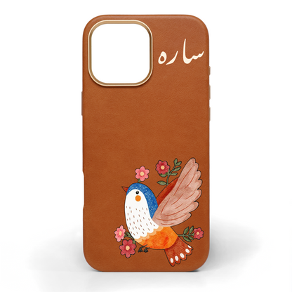 Birdie Hand-Painted Leather Phone Case