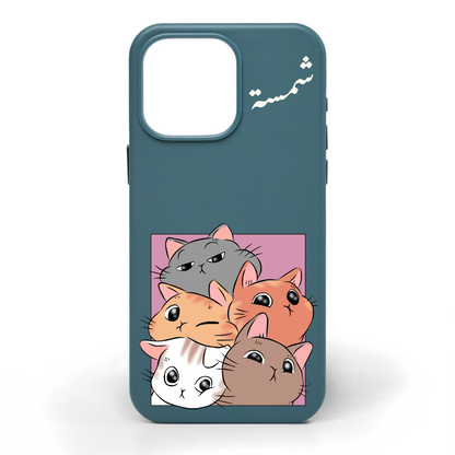 Cat Overload Cat Hand-Painted Leather Phone Case