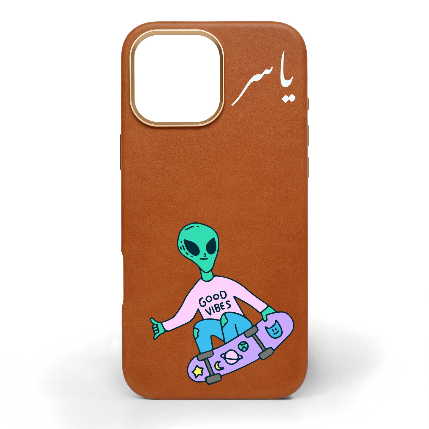 Cosmic Drift Hand-Painted Leather Phone Case