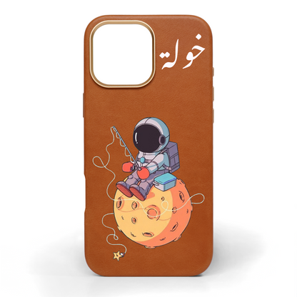 Astronaut Hand-Painted Leather Phone Case