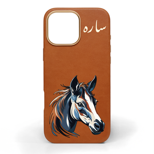 Sapphire Bronze Stallion Hand-Painted Leather Phone Case
