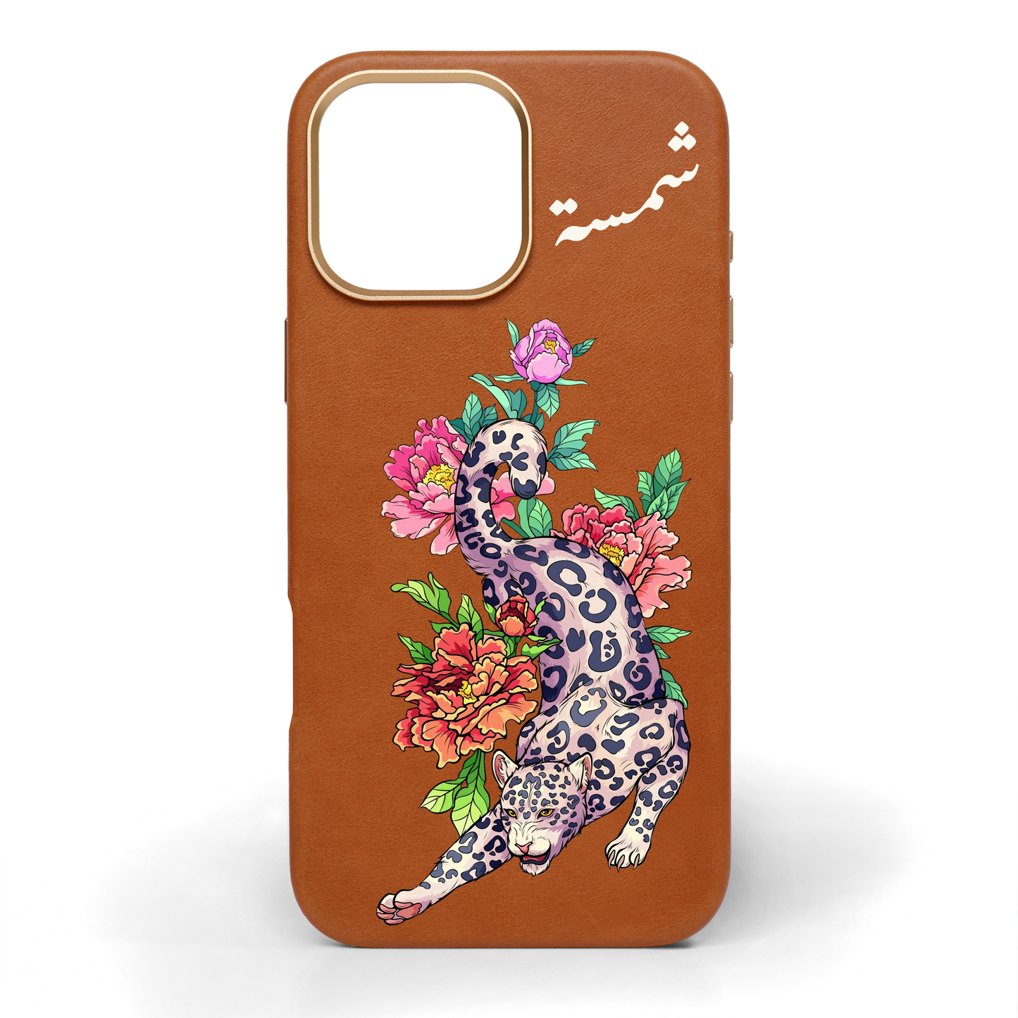 Leopard in Petals Hand-Painted Leather Phone Case