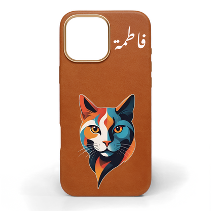 Midnight Cat Hand-Painted Leather Phone Case