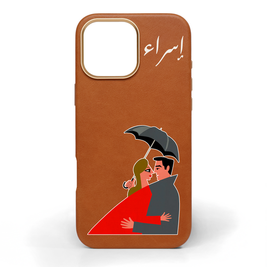 Hearts in the Rain Hand-Painted Leather Phone Case