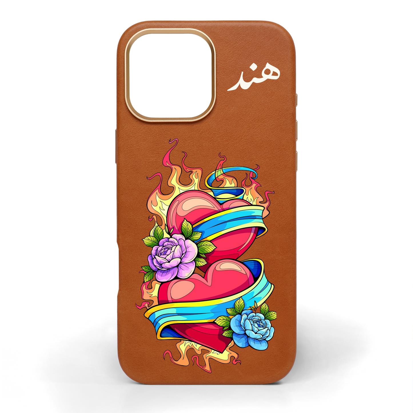 Hearts Entwined Hand-Painted Leather Phone Case