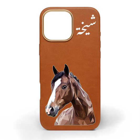 Rich Brown Horse Hand-Painted Leather Phone Case