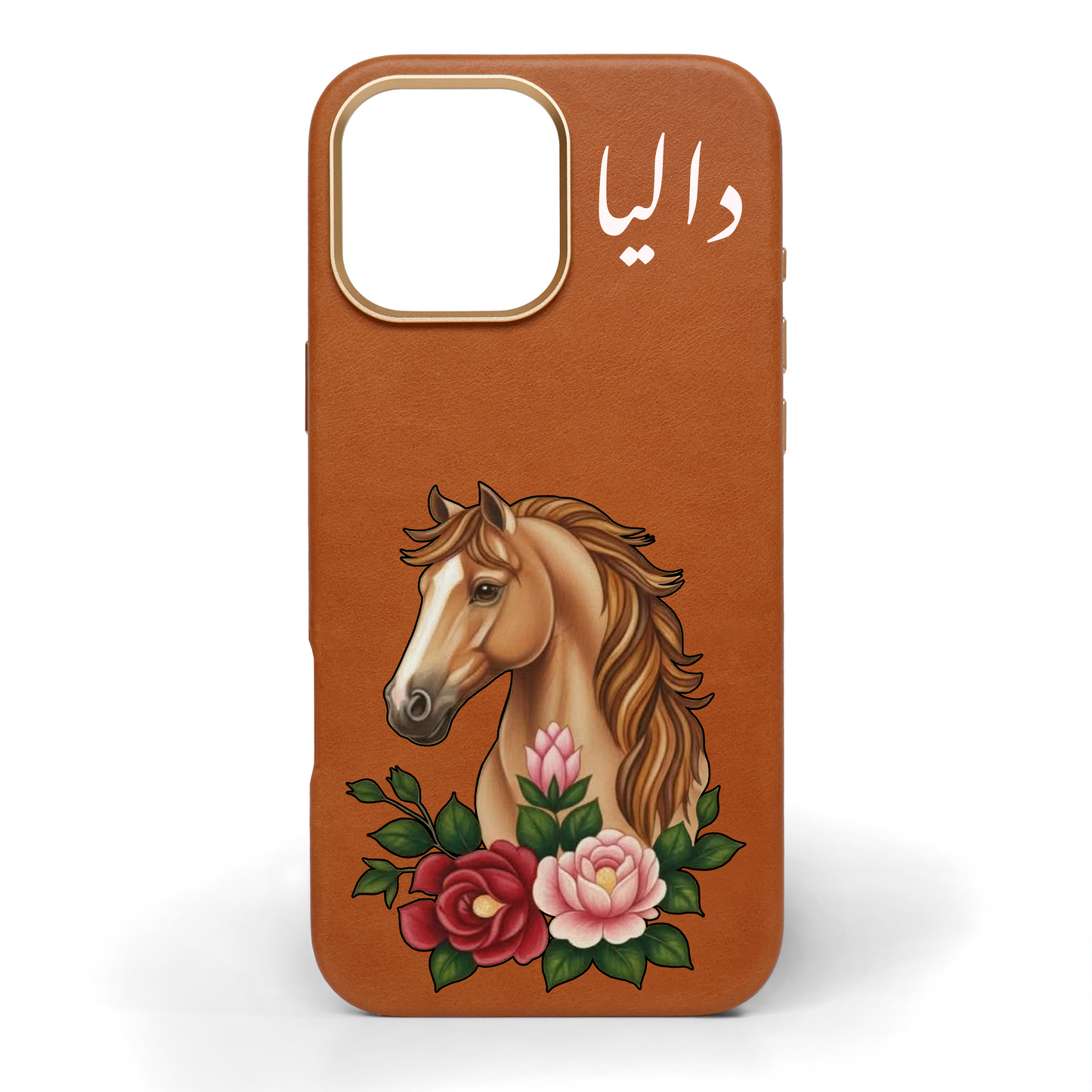 Golden Stallion Hand-Painted Leather Phone Case