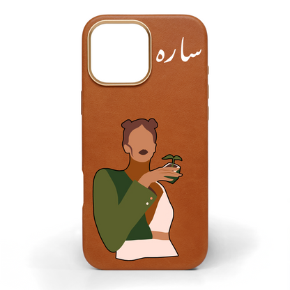 Her Hand-Painted Leather Phone Case