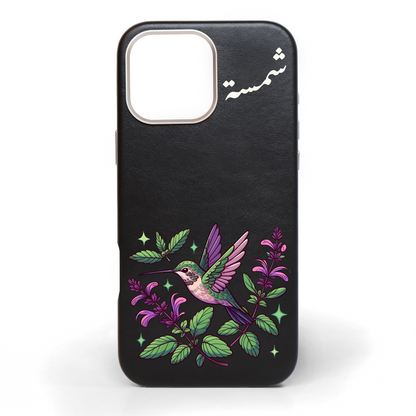 Emerald Wings Hand-Painted Leather Phone Case