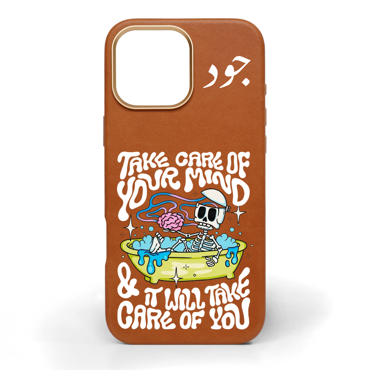 Take Care of Your Mind Hand-Painted Leather Phone Case