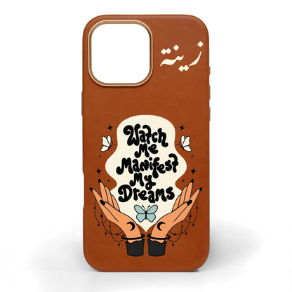Watch Me Manifest Hand-Painted Leather Phone Case