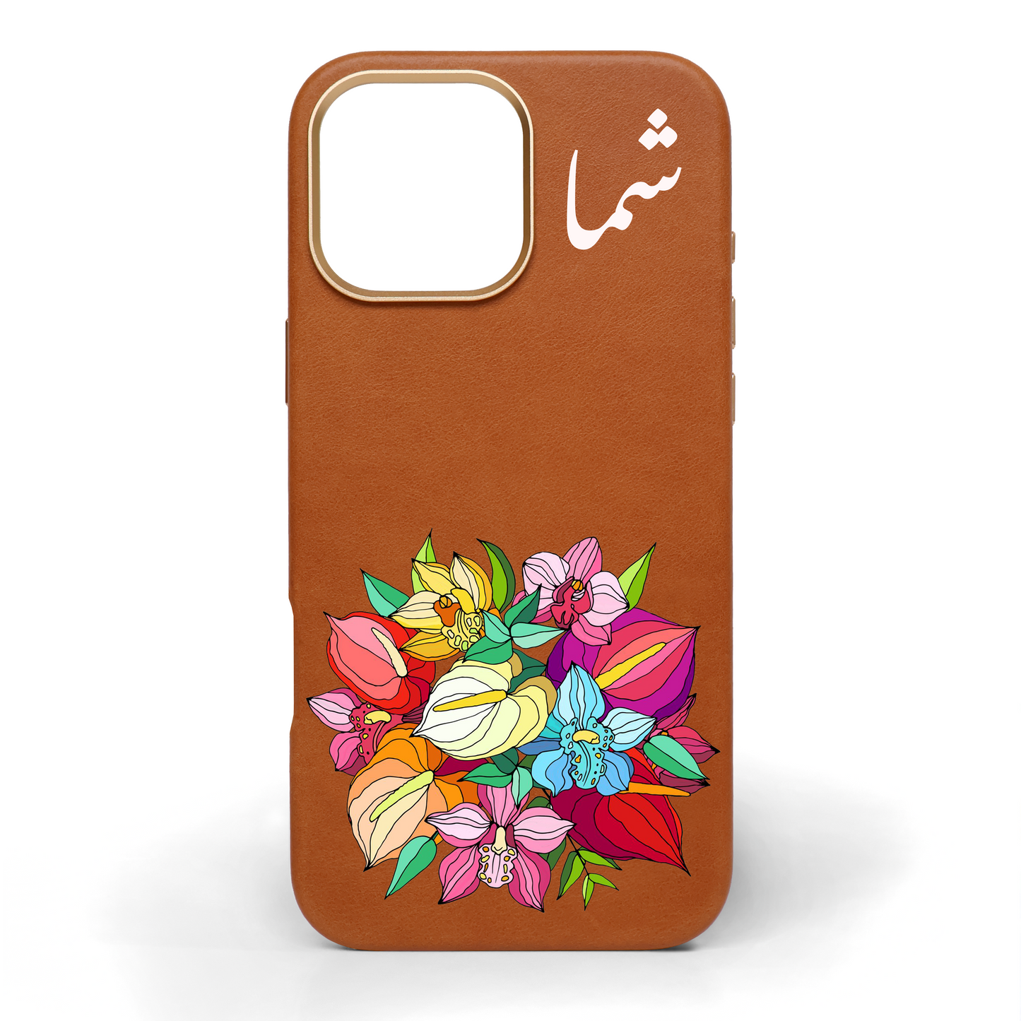 Orchid Bouquet Hand-Painted Leather Phone Case