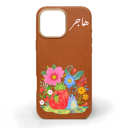 Frog and Snail Tales Hand-Painted Leather Phone Case
