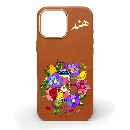 Birds of Time Hand-Painted Leather Phone Case