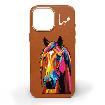 Vivid Stallion Hand-Painted Leather Phone Case