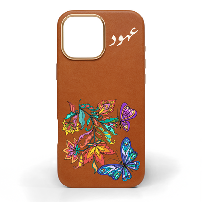 Wildflowers and Wings Hand-Painted Leather Phone Case