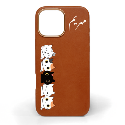 Cat Tower Hand-Painted Leather Phone Case